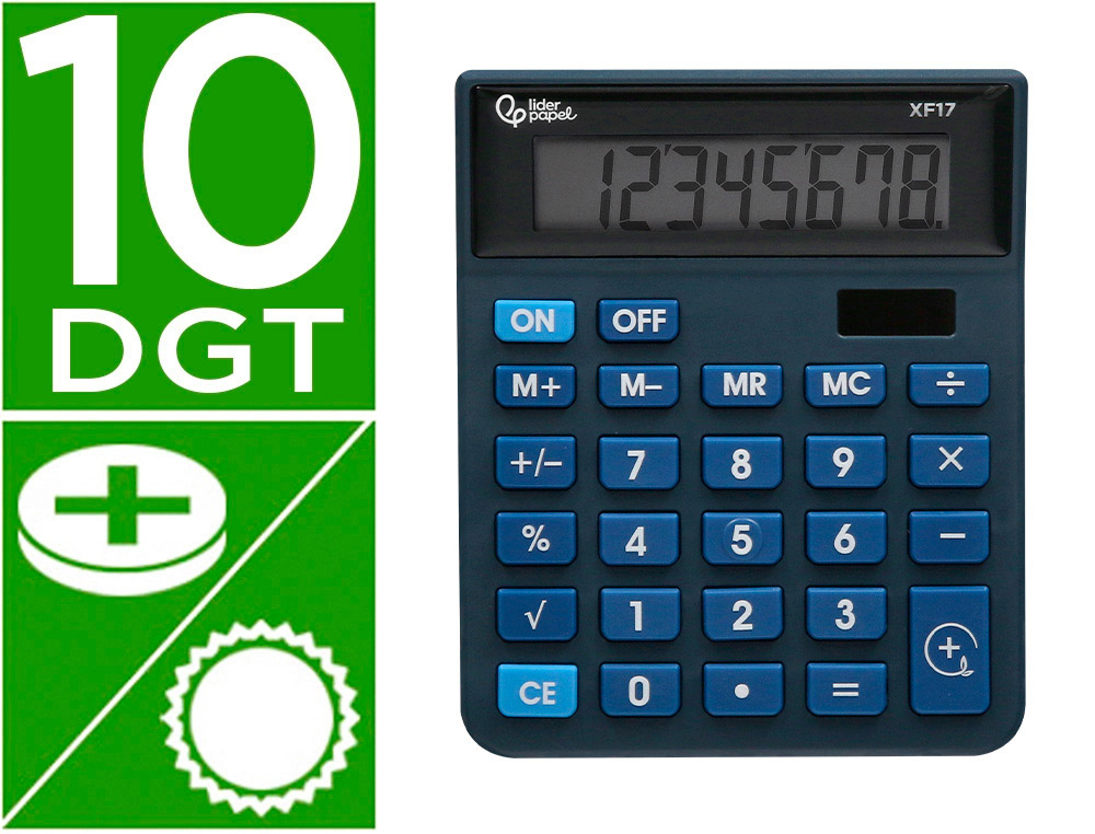 CALCULADORA LIDERPAPEL SOBREMESA XF17 8 DIGITOS SOLAR Y PILAS COLOR AZUL 127X105X24 MM