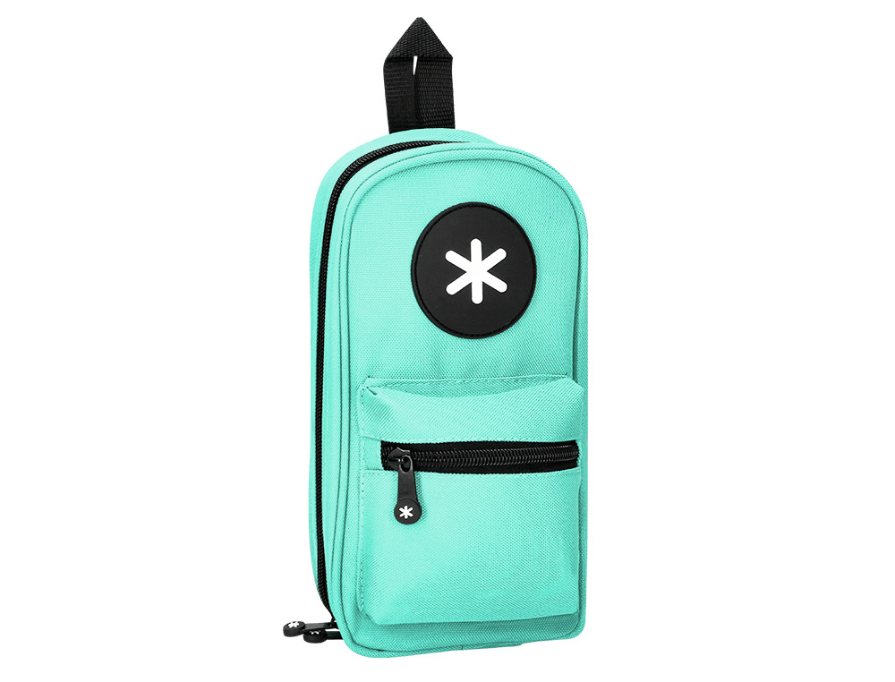 ESTUCHE PORTATODO ANTARTIK FORMA DE MOCHILA CON BOLSILLO Y 4 DEPARTAMENTOS COLOR MENTA 230X50X120 MM