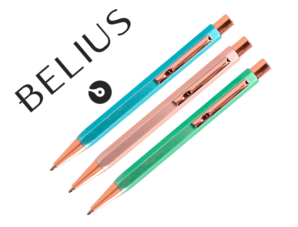 BOLIGRAFO BELIUS BRELA CUERPO HEXAGONAL CON CLIP COLORES PASTELES CAJA DE REGALO CON 3 BOLIGRAFOS