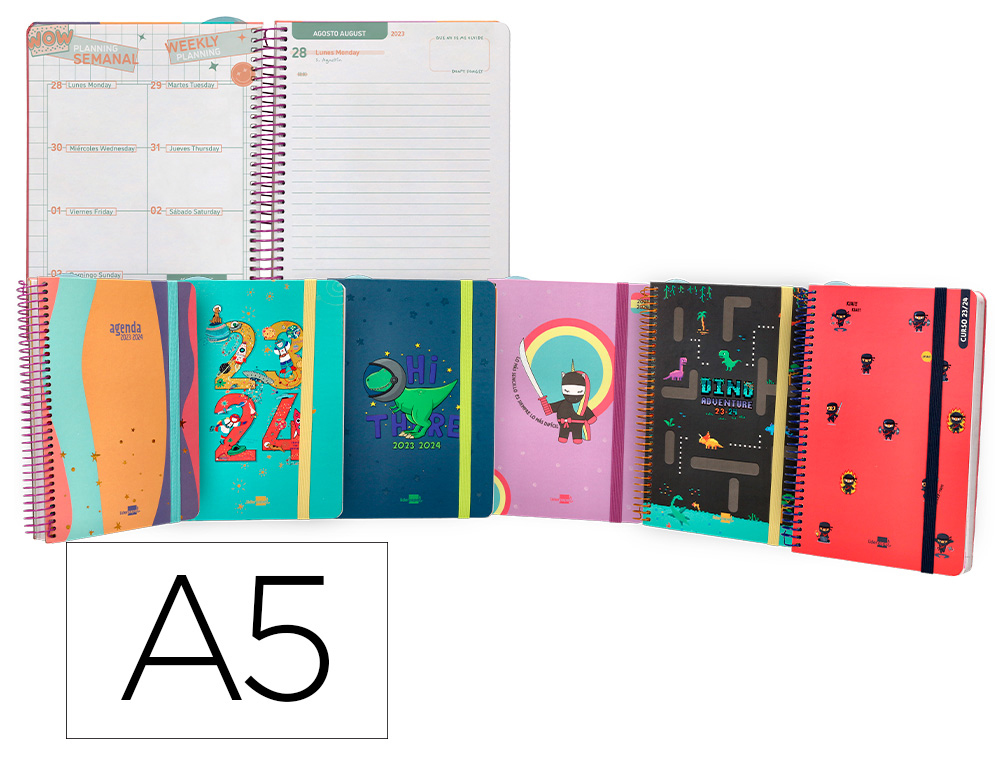 AGENDA ESCOLAR LIDERPAPEL CURSO 23-24 FANTASIA DIN A5 DIA PAGINA BILINGUE ESPIRAL