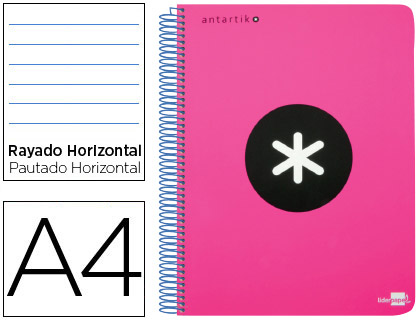 CUADERNO ESPIRAL LIDERPAPEL A4 MICRO ANTARTIK TAPA PLASTICO 120H 100 GR HORIZONTAL 5 BANDAS 4 TALADROS ROSA FLUOR