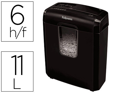 DESTRUCTORA DE DOCUMENTOS FELLOWES 6C CAPACIDAD DE CORTE6 HOJAS EN PARTICULAS DESTRUYE GRAPAS CLIPS Y TARJETAS 11L