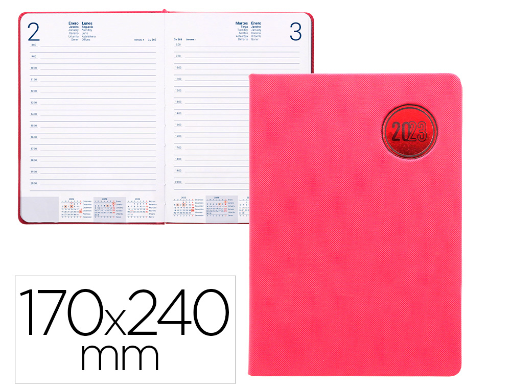 AGENDA ENCUADERNADA LIDERPAPEL KILKIS 17X24 CM 2023 DIA PAGINA COLOR ROSA PAPEL 70 GR