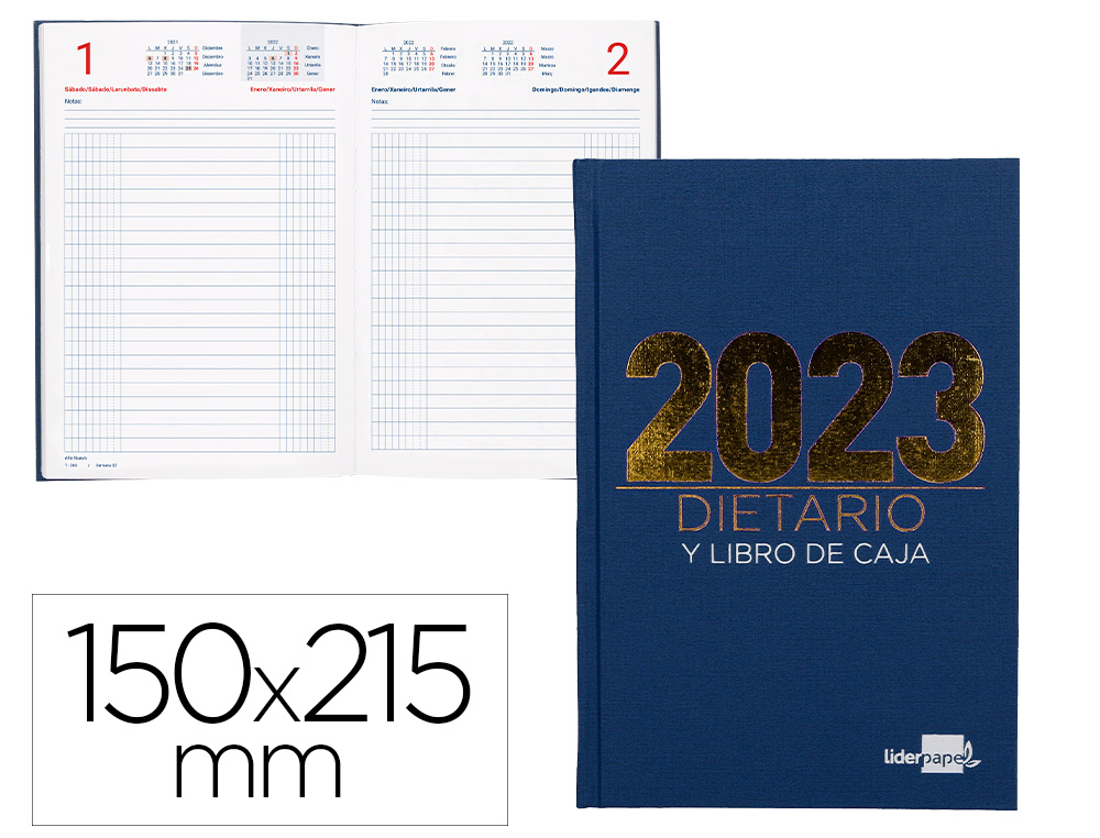 DIETARIO LIDERPAPEL 15X21,5 CM 2023 CUARTO PAPEL 70 GR COLOR AZUL