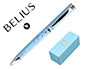 BOLIGRAFO BELIUS BELLA ALUMINIO COLOR AZUL CELESTE DISEO PLATEADO RELIEVE TINTA AZUL CAJA DE DISEO