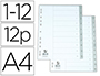 SEPARADOR NUMERICO Q-CONNECT PLASTICO 1-12 JUEGO DE 12 SEPARADORES DIN A4 MULTITALADRO