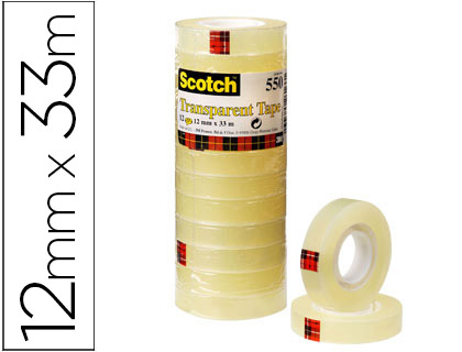 CINTA ADHESIVA SCOTCH TRANSPARENTE 33 MT X 12 MM PACK DE 12 UNIDADES