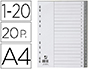 SEPARADOR NUMERICO Q-CONNECT PLASTICO 1-20 JUEGO DE 20 SEPARADORES DIN A4 MULTITALADRO